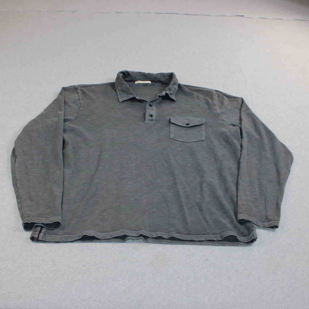 Marine Layer Shirt Mens Large Gray Jersey Slub Polo Long Sleeve Pocket Casual